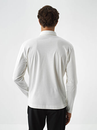 Xint Ekru Lüks Merserize Dokulu Regular Fit Uzun Kollu Tişört