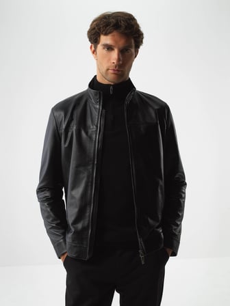 Xint Siyah Gerçek Deri Regular Fit Mont