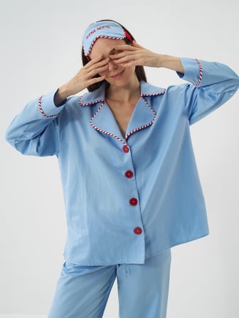 Xint Mavi İpeksi Saten Oversize Pijama Seti