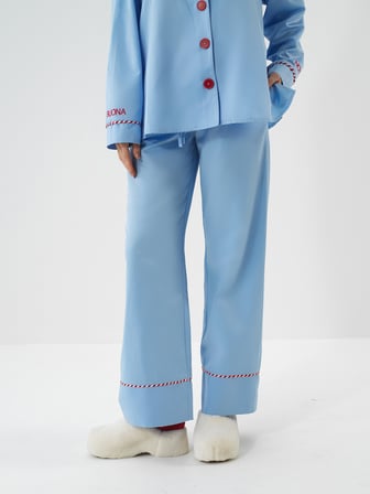 Xint Mavi İpeksi Saten Oversize Pijama Seti
