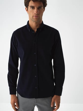 Xint Lacivert Lüks Dokulu Soft Kadife Regular Fit Gömlek