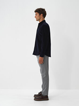 Xint Lacivert Lüks Dokulu Soft Kadife Regular Fit Gömlek