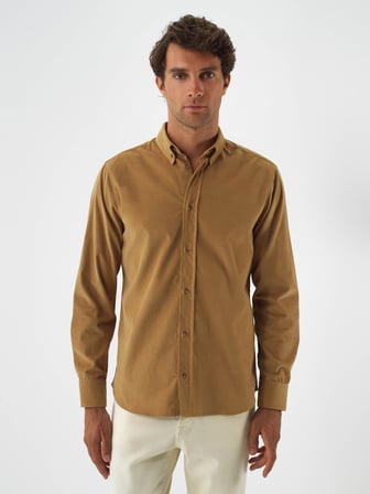 Xint Camel Lüks Dokulu Soft Kadife Regular Fit Gömlek