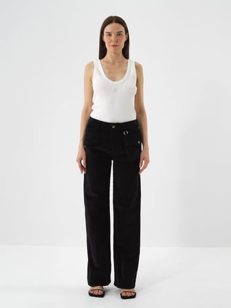 Xint Siyah Lüks Dokulu Soft Kadife Oversize Pantolon