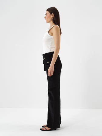 Xint Siyah Lüks Dokulu Soft Kadife Oversize Pantolon
