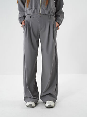 Xint Gri Esnek Dokulu Oversize Pantolon