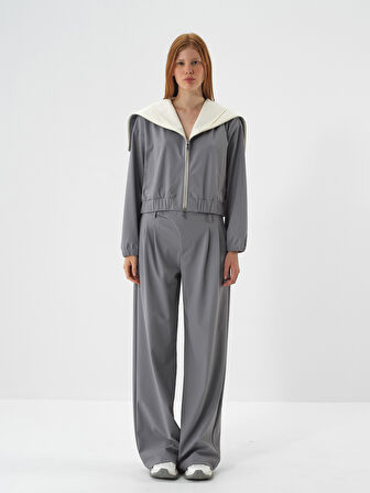 Xint Gri Esnek Dokulu Oversize Pantolon