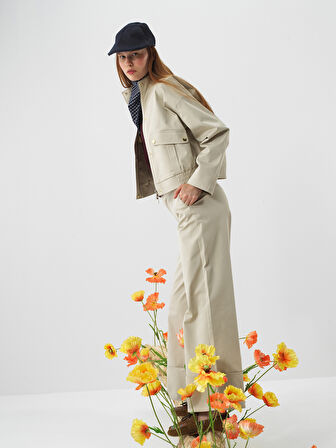 Xint Bej Pamuk Dokulu Oversize Pantolon