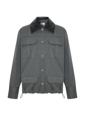 Xint Gri Esnek Dokulu Oversize Ceket