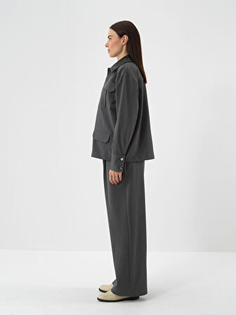 Xint Gri Esnek Dokulu Oversize Ceket