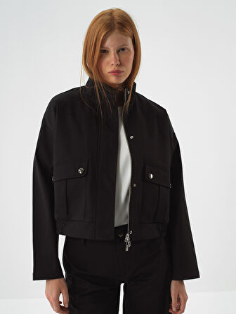 Xint Siyah Pamuk Dokulu Oversize Ceket