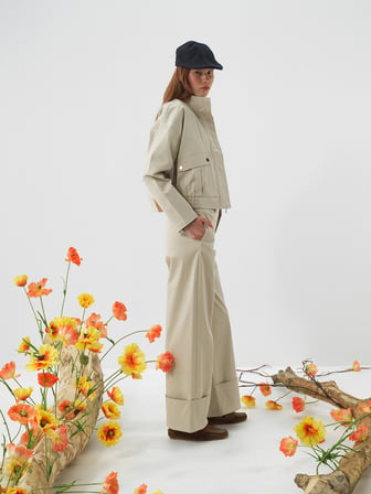 Xint Bej Pamuk Dokulu Oversize Ceket