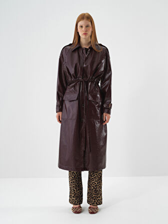 Xint Bordo Deri Görünümlü Regular Fit Yağmurluk