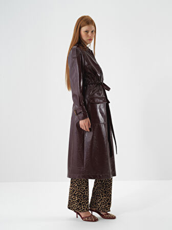 Xint Bordo Deri Görünümlü Regular Fit Yağmurluk