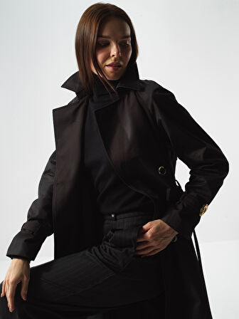 Xint Siyah Formunu Koruyan Regular Fit Trençkot