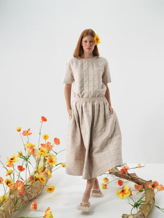 Xint Naturel Kapitone Dokulu Oversize Bluz