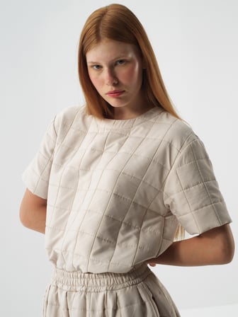 Xint Naturel Kapitone Dokulu Oversize Bluz
