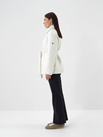 Xint Ekru Deri Görünümlü Oversize Mont