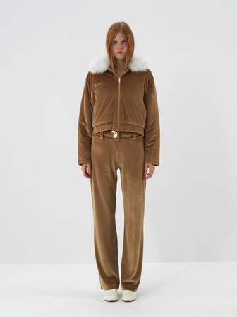 Xint Camel Lüks Dokulu Soft Kadife Oversize Ceket