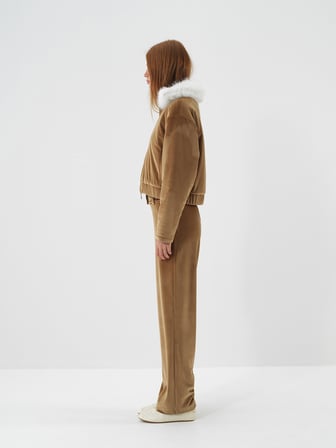 Xint Camel Lüks Dokulu Soft Kadife Oversize Ceket