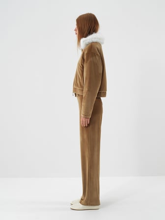Xint Camel Lüks Dokulu Soft Kadife Oversize Pantolon