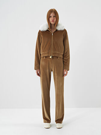 Xint Camel Lüks Dokulu Soft Kadife Oversize Pantolon