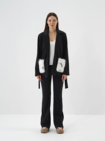 Xint Lacivert Modal Dokulu Oversize Ceket