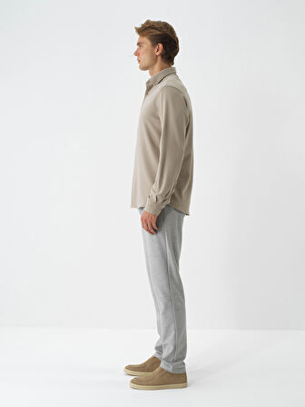 Xint Bej Esnek Dokulu Regular Fit Gömlek