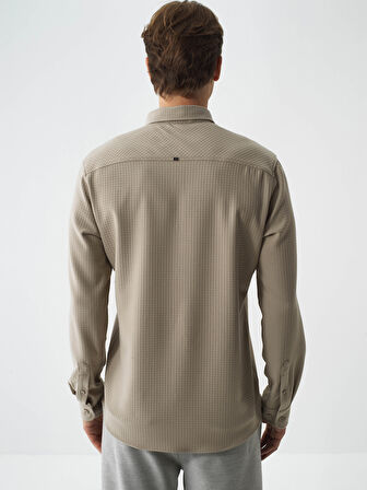 Xint Bej Esnek Dokulu Regular Fit Gömlek