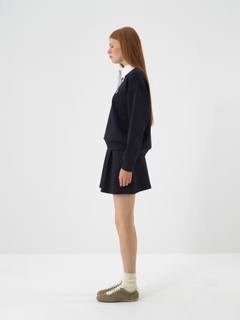 Xint Lacivert Esnek Dokulu Oversize Etek