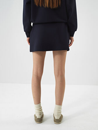 Xint Lacivert Esnek Dokulu Oversize Etek