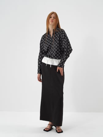 Xint Siyah İpeksi Saten Oversize Etek