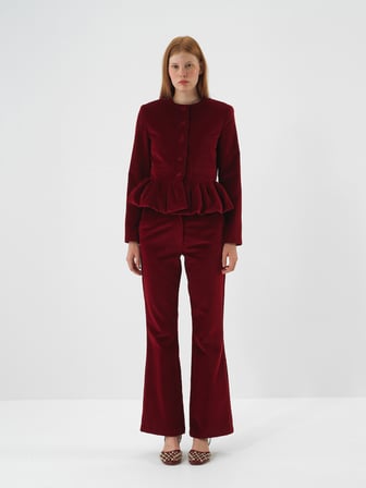 Xint Bordo Lüks Dokulu Soft Kadife Regular Fit Pantolon