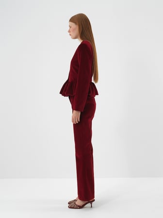 Xint Bordo Lüks Dokulu Soft Kadife Regular Fit Pantolon