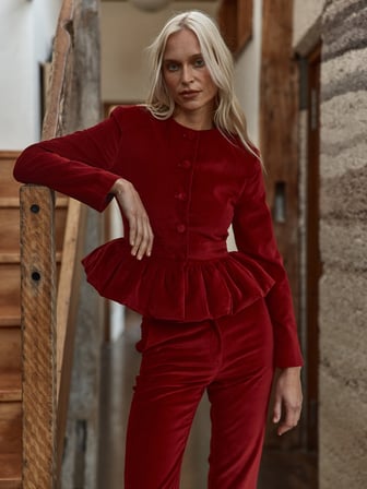 Xint Bordo Lüks Dokulu Soft Kadife Regular Fit Ceket