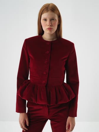 Xint Bordo Lüks Dokulu Soft Kadife Regular Fit Ceket