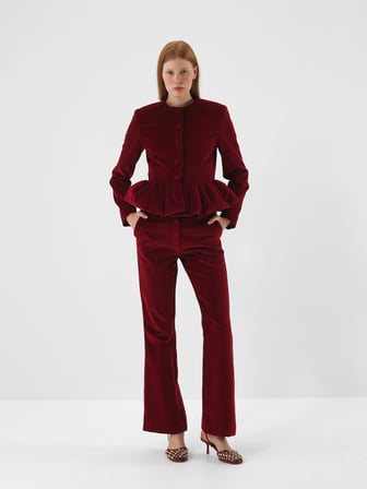 Xint Bordo Lüks Dokulu Soft Kadife Regular Fit Ceket