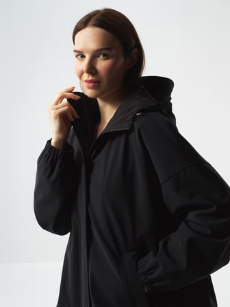 Xint Siyah Esnek Dokulu Oversize Mont