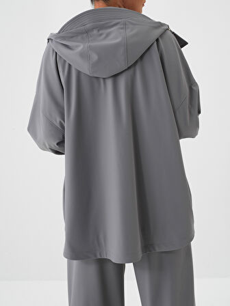 Xint Gri Esnek Dokulu Oversize Mont