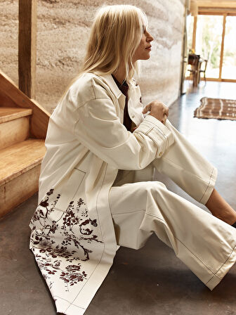 Xint Ekru Modal Dokulu Oversize Trençkot