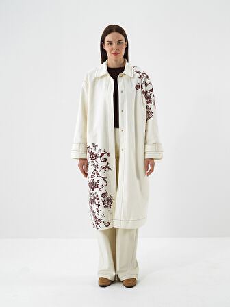 Xint Ekru Modal Dokulu Oversize Trençkot