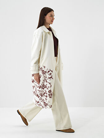 Xint Ekru Modal Dokulu Oversize Trençkot