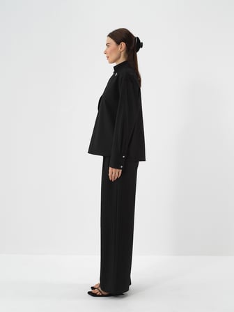 Xint Siyah Esnek Dokulu Oversize Pantolon