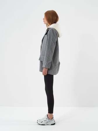 Xint Gri Doğal Yün Dokulu Oversize Ceket