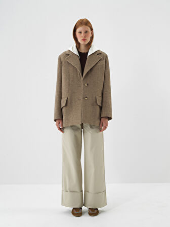 Xint Camel Doğal Yün Dokulu Oversize Ceket