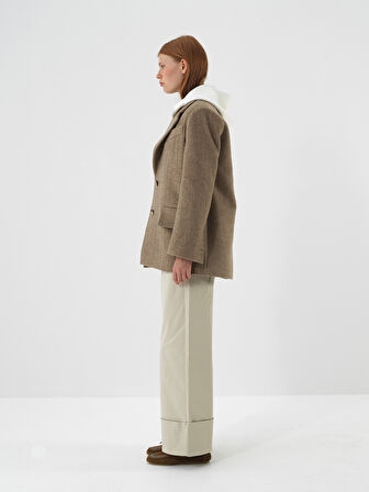Xint Camel Doğal Yün Dokulu Oversize Ceket