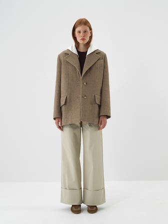 Xint Camel Doğal Yün Dokulu Oversize Ceket