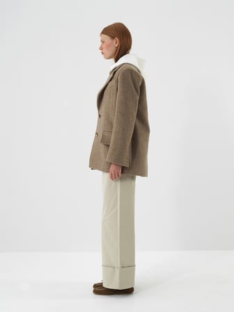 Xint Camel Doğal Yün Dokulu Oversize Ceket