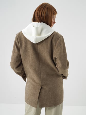 Xint Camel Doğal Yün Dokulu Oversize Ceket