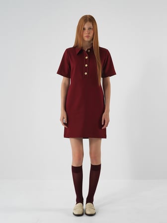 Xint Bordo Esnek Dokulu Regular Fit Elbise